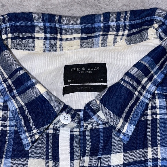 Rag & Bone Blue Plaid Beach Shirt Fit 3 Sz Mens L - Picture 2 of 10